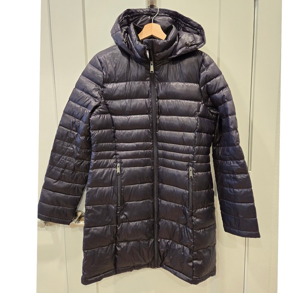 Andrew Marc Womens Packable Puffer Jacket Eggplant color Duck Down Hooded  M